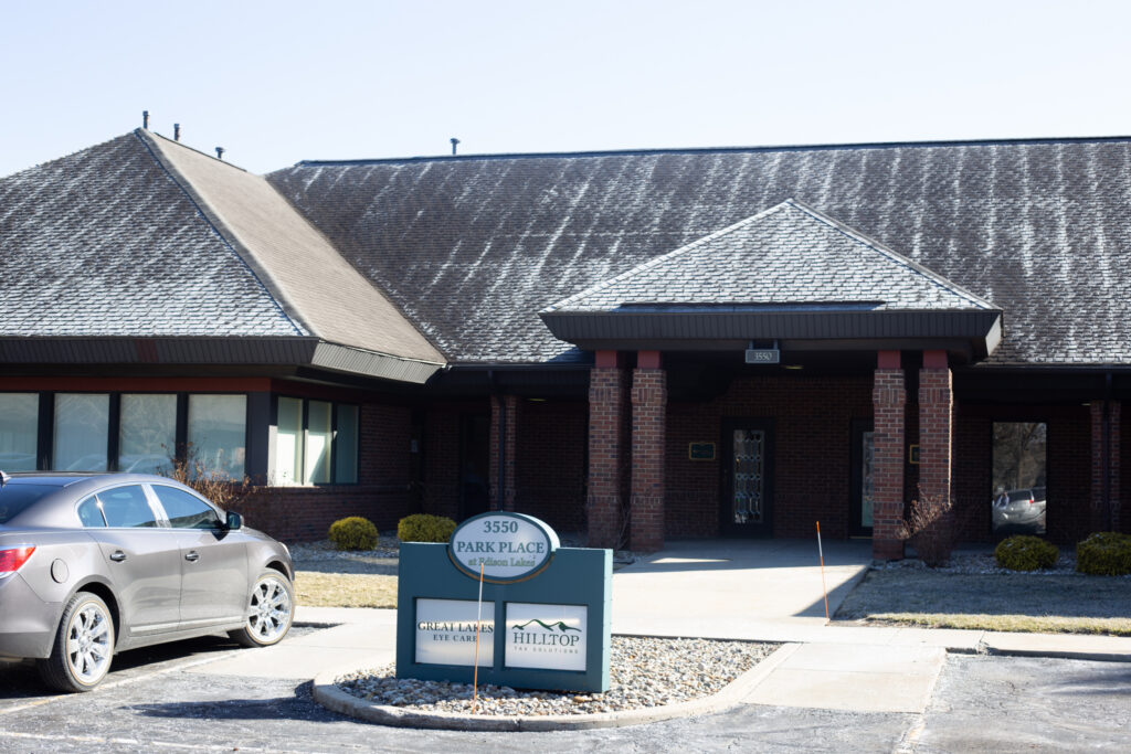 Picture showing Great Lakes Eye Care's Mishawaka building and the sign in front